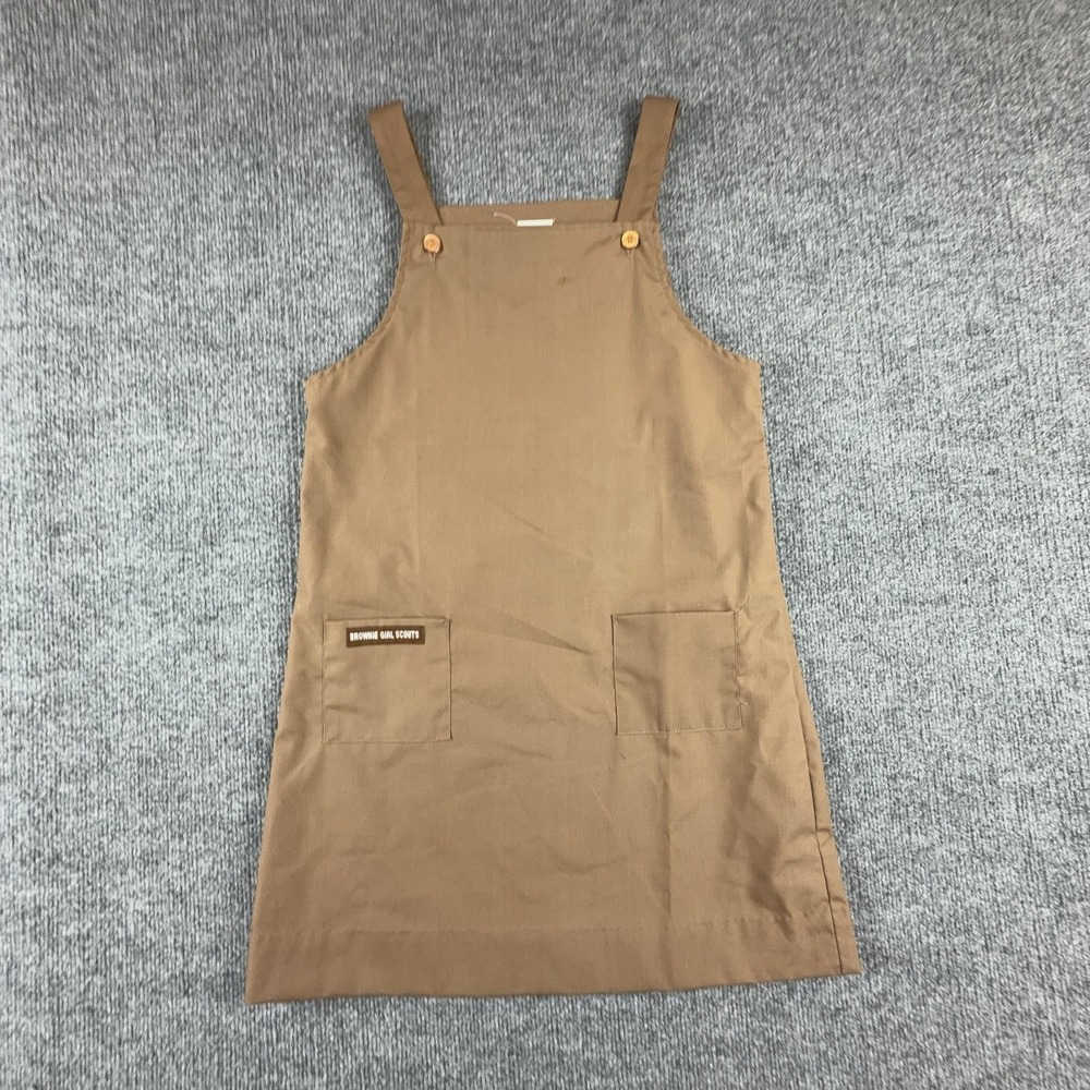 Girl Scouts Uniform Jumper Dress Girls 12 Brown Brownie Pockets Logo Skirt
